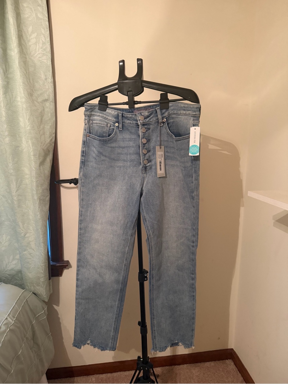 Just USA Light Blue Straight-Leg Jeans with Frayed Hem